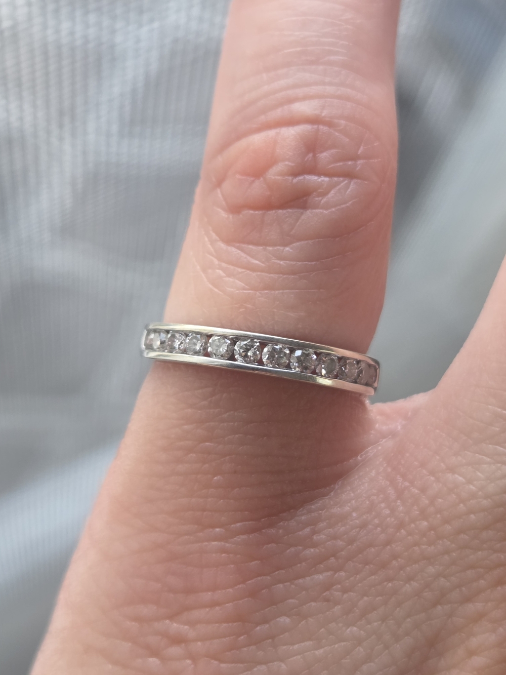 12 Diamond 18k White Gold Channel-Set Band, Wedding Band